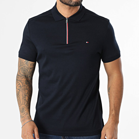 Tommy Hilfiger - Polo Manches Courtes Regular Fit Zippé Liquid Cotton 1613 Bleu Marine