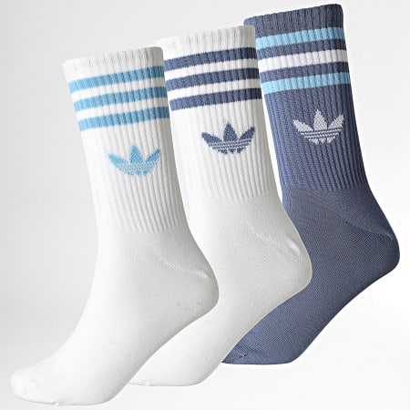 Adidas Originals - Lot De 3 Paires De Chaussettes 3 Stripes Crew KR5153 Blanc Bleu Gris Bleu Clair