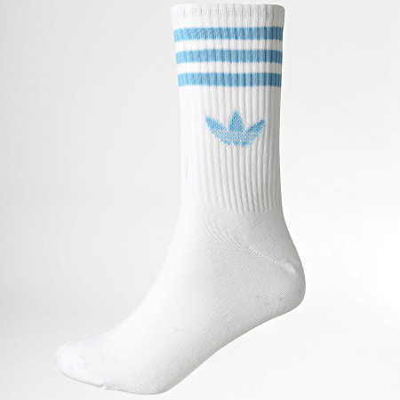Adidas Originals - Lot De 3 Paires De Chaussettes 3 Stripes Crew KR5153 Blanc Bleu Gris Bleu Clair