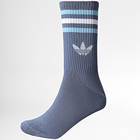 Adidas Originals - Lot De 3 Paires De Chaussettes 3 Stripes Crew KR5153 Blanc Bleu Gris Bleu Clair