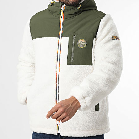 Geographical Norway - Veste Sherpa Capuche Zippée Terpa Beige Vert Kaki
