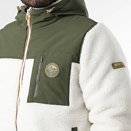 Geographical Norway - Veste Sherpa Capuche Zippée Terpa Beige Vert Kaki