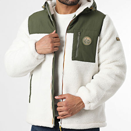 Geographical Norway - Veste Sherpa Capuche Zippée Terpa Beige Vert Kaki