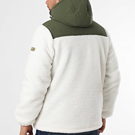 Geographical Norway - Veste Sherpa Capuche Zippée Terpa Beige Vert Kaki