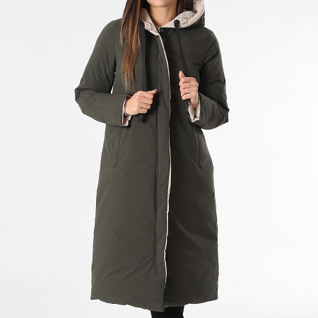 Classic Series - Plumífero largo reversible Mujer 060 Beige Verde Kaki