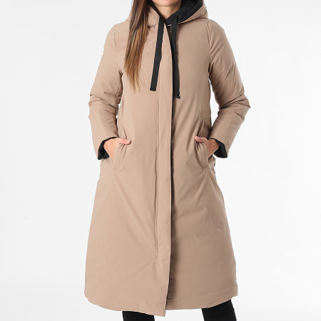 Classic Series - Doudoune Longue Capuche Réversible Femme 060 Noir Beige Foncé