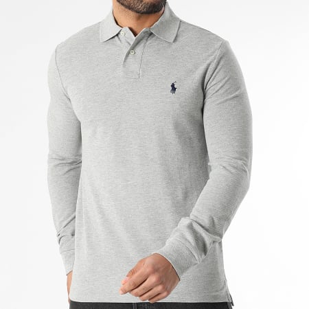 Polo Ralph Lauren - Polo Maniche Lunghe Custom Slim Original Player Grigio Melange