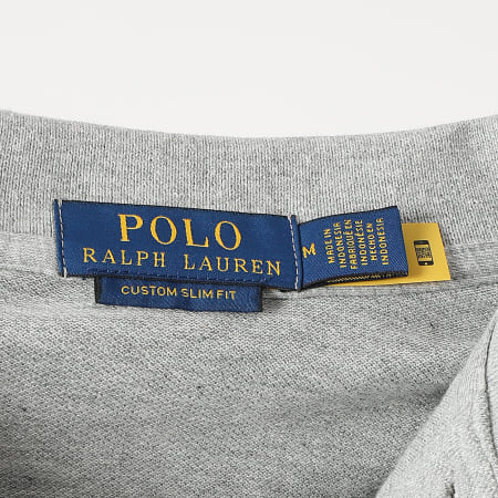 Polo Ralph Lauren - Polo Maniche Lunghe Custom Slim Original Player Grigio Melange