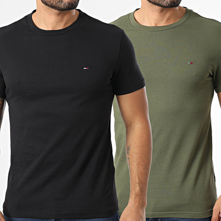Tommy Jeans - Lot De 2 Tee Shirts Jersey 0687 Noir Vert Kaki