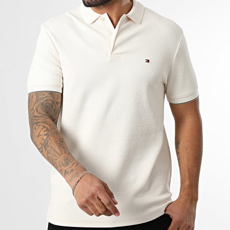 Tommy Hilfiger - Polo Manches Courtes Texturé Regular Fit Seersucker 1619 Beige Clair
