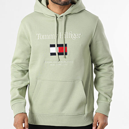 Tommy Hilfiger - Sweat Capuche Embroidery Flag 2735 Vert Kaki Clair