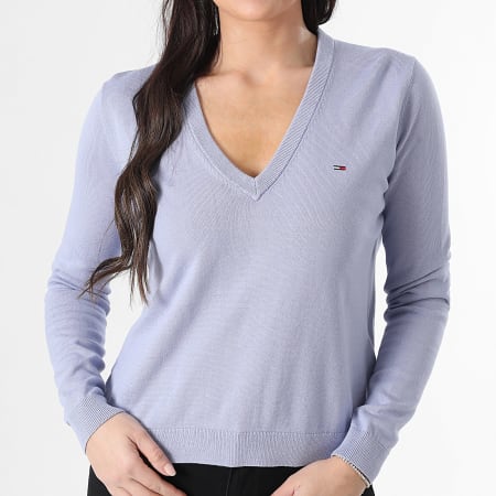 Tommy Jeans - Pull Col V Femme Essential 9888 Bleu