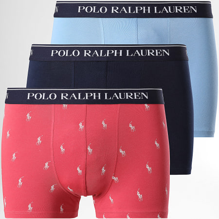 Polo Ralph Lauren - Lot De 3 Boxers Bleu Clair Bleu Marine Rouge Clair
