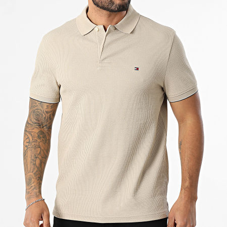Tommy Hilfiger - Polo Manches Courtes Texturé Regular Fit Seersucker 1619 Beige