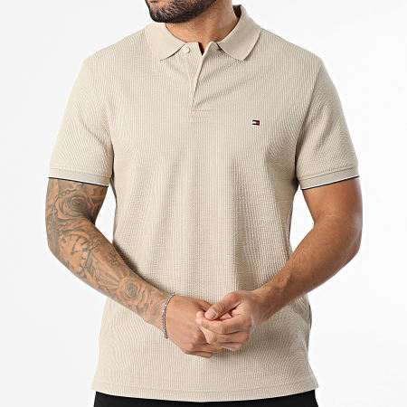 Tommy Hilfiger - Polo Manches Courtes Texturé Regular Fit Seersucker 1619 Beige