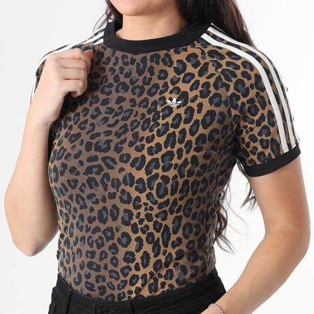 Adidas Originals - Tee Shirt A Bandes Femme Cali JW7304 Camel Noir Gris Anthracite Léopard