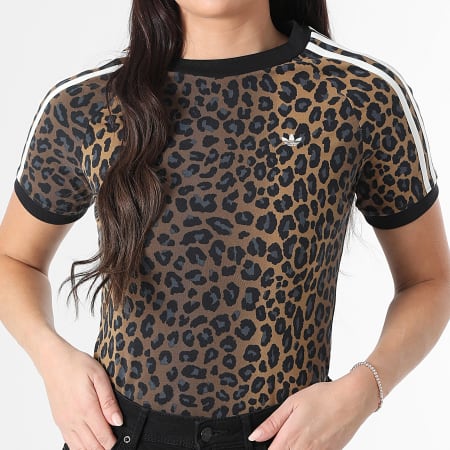 Adidas Originals - Tee Shirt A Bandes Femme Cali JW7304 Camel Noir Gris Anthracite Léopard