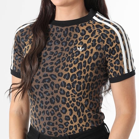 Adidas Originals - Tee Shirt A Bandes Femme Cali JW7304 Camel Noir Gris Anthracite Léopard