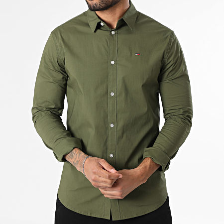 Tommy Jeans - Camisa de Mangas Largas TJM Original Stretch 4405 Verde Kaki