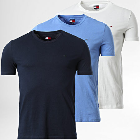 Tommy Jeans - Lot De 3 Tee Shirts Slim 1579 Blanc Bleu Clair Bleu Marine