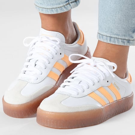 Adidas Originals - Baskets Femme Sambae J JP9533 Footwear White Acid Orange Gold Metallic