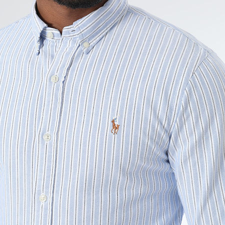 Polo Ralph Lauren - Camisa de Mangas Largas A Rayas Slim Oxford Blanco Azul Claro