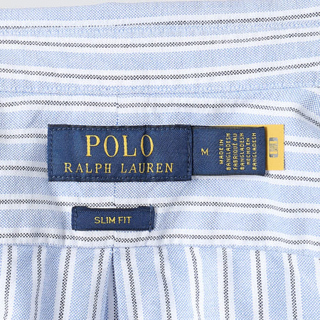 Polo Ralph Lauren - Camisa de Mangas Largas A Rayas Slim Oxford Blanco Azul Claro