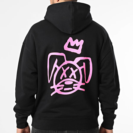 Sale Môme Paris - Sudadera con capucha Relaxed Lapin Royalty Negro Rosa Fluo