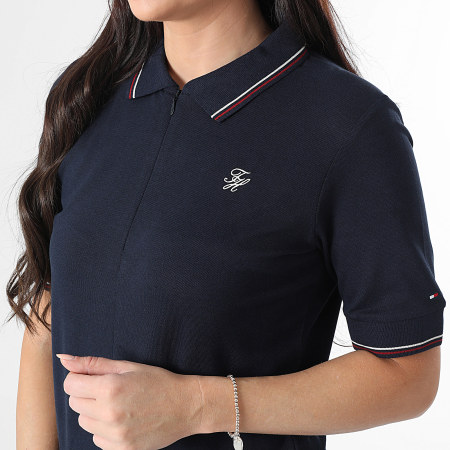 Tommy Hilfiger - Polo Manches Courtes Col Zippé Femme Script Lyocell 7853 Bleu Marine