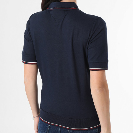 Tommy Hilfiger - Polo Manches Courtes Col Zippé Femme Script Lyocell 7853 Bleu Marine