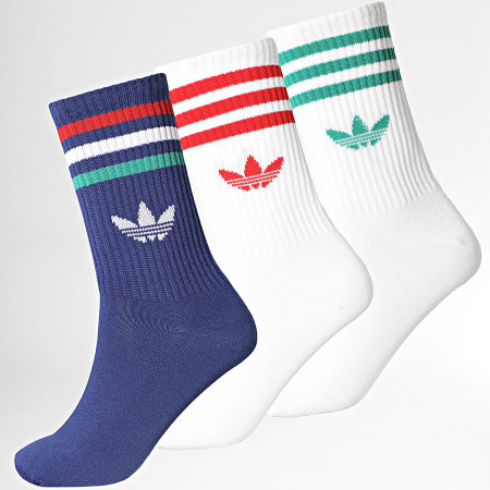 Adidas Originals - Pack van 3 Paar Sokken 3 Stripes Crew KR5155 Wit Marine Rood Groen