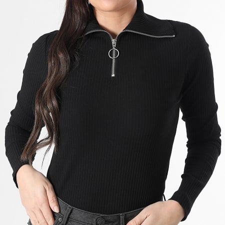 Only - Tee Shirt Manches Longues Col Zippé Femme Effi Noir