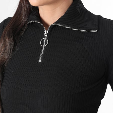 Only - Tee Shirt Manches Longues Col Zippé Femme Effi Noir