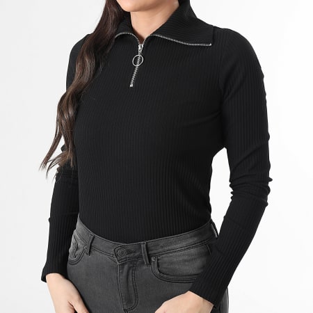Only - Tee Shirt Manches Longues Col Zippé Femme Effi Noir