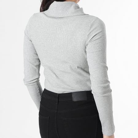 Only - Tee Shirt Manches Longues Col Zippé Femme Effi Gris