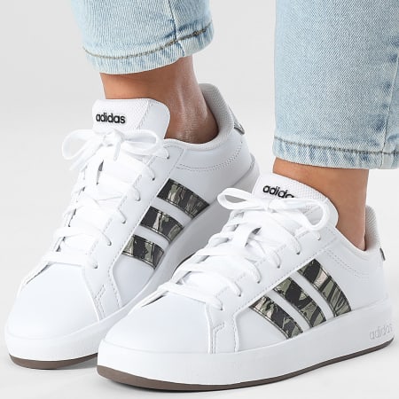 Adidas Performance - Zapatillas Mujer Grand Court 3.0 J KI5695 Blanco Calzado Verde Goma 5