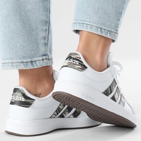 Adidas Performance - Zapatillas Mujer Grand Court 3.0 J KI5695 Blanco Calzado Verde Goma 5