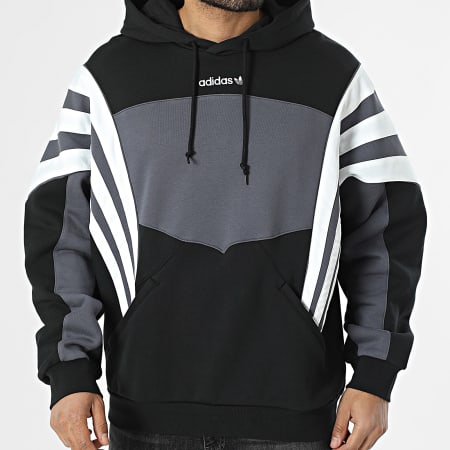 Adidas Originals - Sweat Capuche A Bandes Santiago KT0727 Noir Gris Blanc