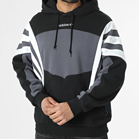 Adidas Originals - Sweat Capuche A Bandes Santiago KT0727 Noir Gris Blanc