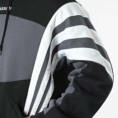 Adidas Originals - Sweat Capuche A Bandes Santiago KT0727 Noir Gris Blanc