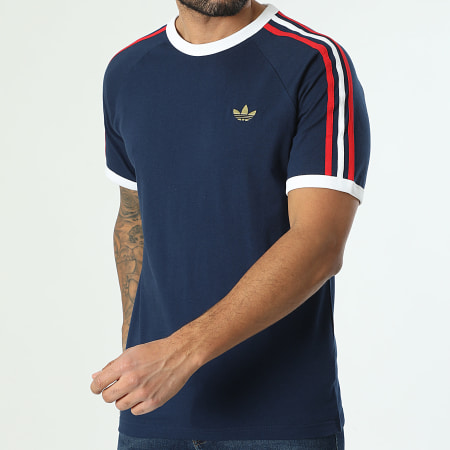 Adidas Originals - Tee Shirt A Bandes KC8636 Bleu Marine Rouge Blanc Doré