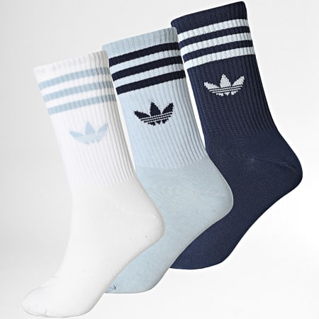 Adidas Originals - Pack van 3 Paar Sokken 3 Stripes Crew KT1694 Wit Marine Blauw Licht Blauw