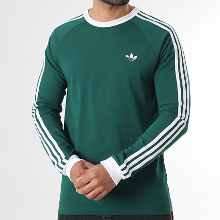 Adidas Originals - Tee Shirt Manches Longues A Bandes 3 Stripes KE3543 Vert Blanc