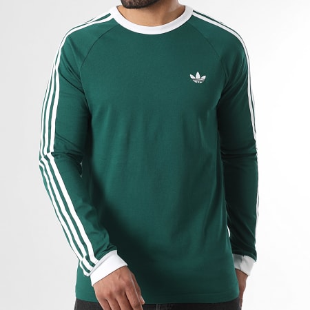 Adidas Originals - Tee Shirt Manches Longues A Bandes 3 Stripes KE3543 Vert Blanc