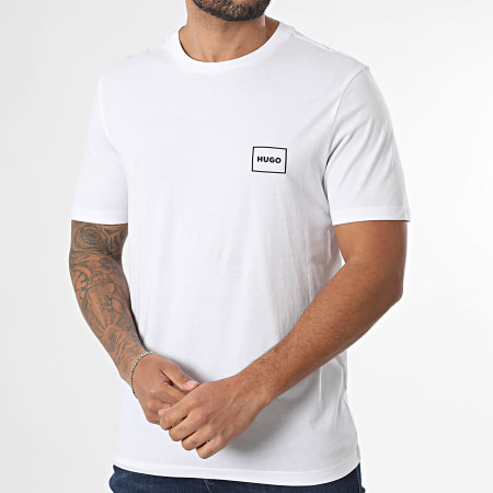 BOSS - T-shirt à col V en coton avec ornements - Blanc