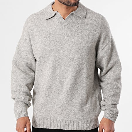 JJ Rebel - Pull Col V Sonar Gris Chiné