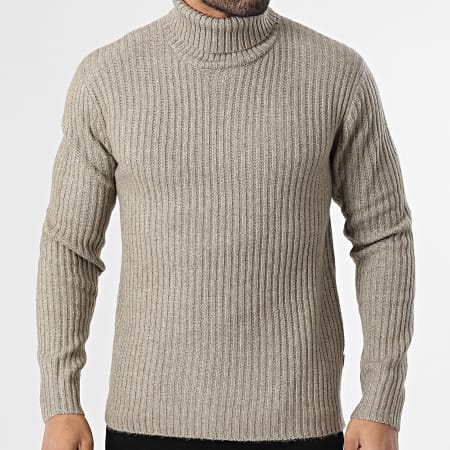 JJREBEL - Jersey Rizado Cuello Alto Frey Beige Jaspeado