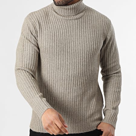 JJREBEL - Jersey Rizado Cuello Alto Frey Beige Jaspeado