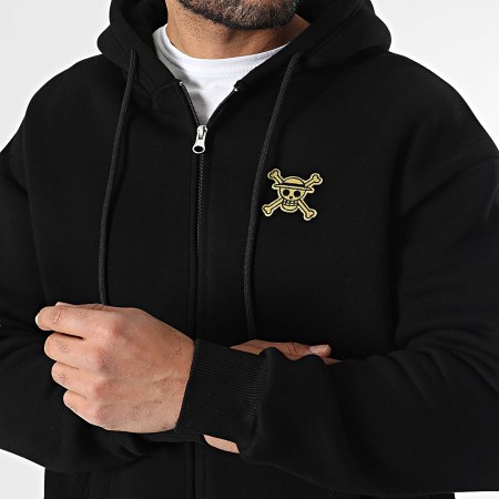 One Piece - Ensemble Sweat Zippé Capuche Et Pantalon Jogging Badge Or Noir