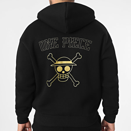 One Piece - Ensemble Sweat Zippé Capuche Et Pantalon Jogging Badge Or Noir